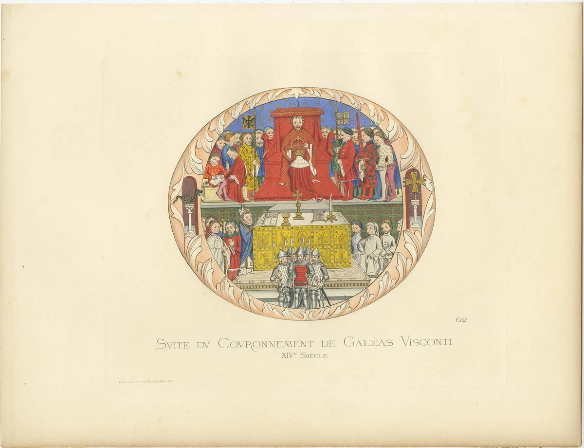Antique Print of the Coronation of Gian Galeazzo Visconti by Bonnard, 1860