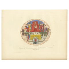 Grabado antiguo de la Coronación de Gian Galeazzo Visconti por Bonnard, 1860