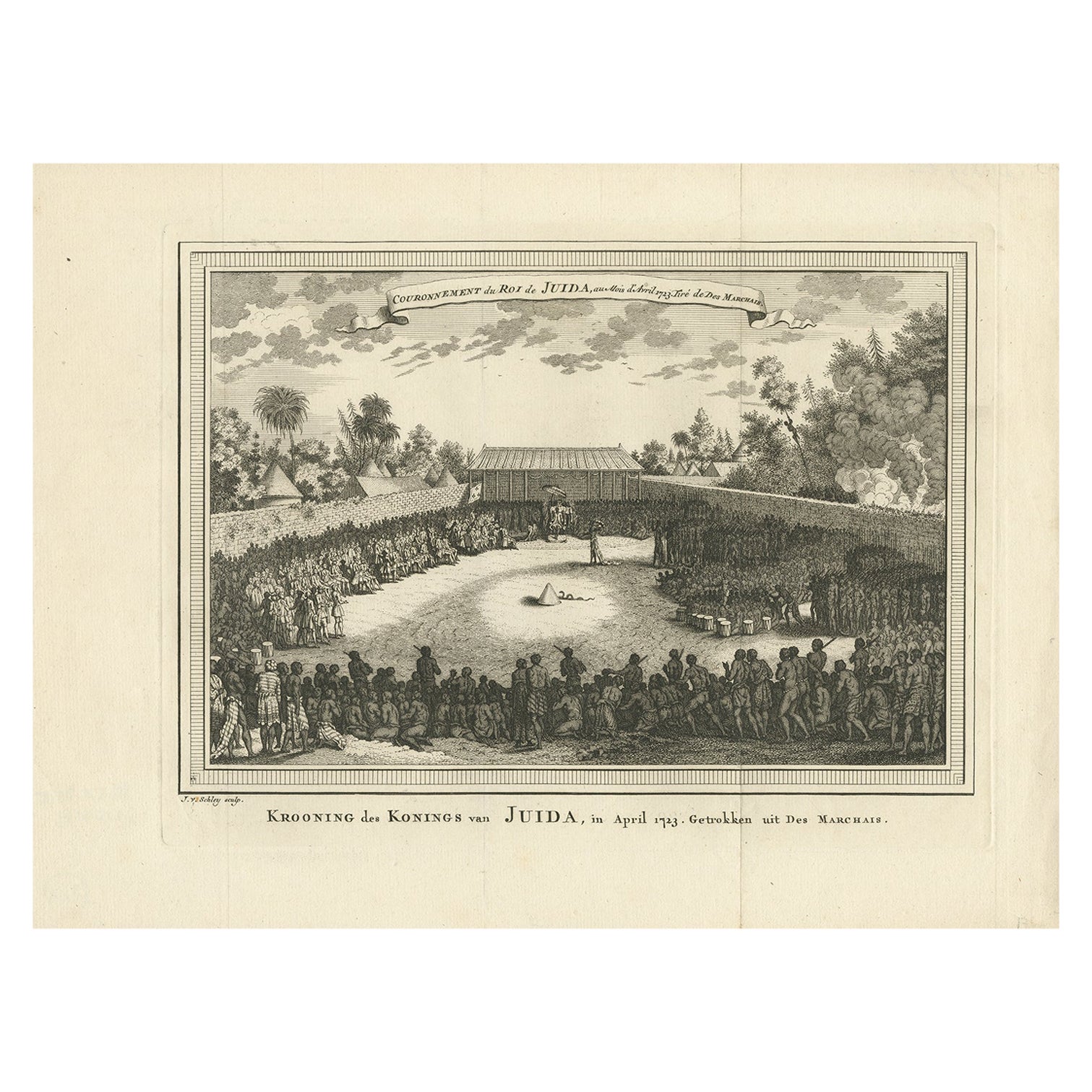 Antique Print of the Coronation of the King of Ouidah in Africa, 1748
