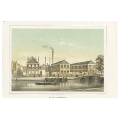 Antiker Druck der Baumwollmühle von Leiden, Holland, 1859