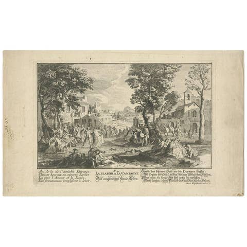 Antique Print of the Country Life by M. Engelbrecht, circa 1730