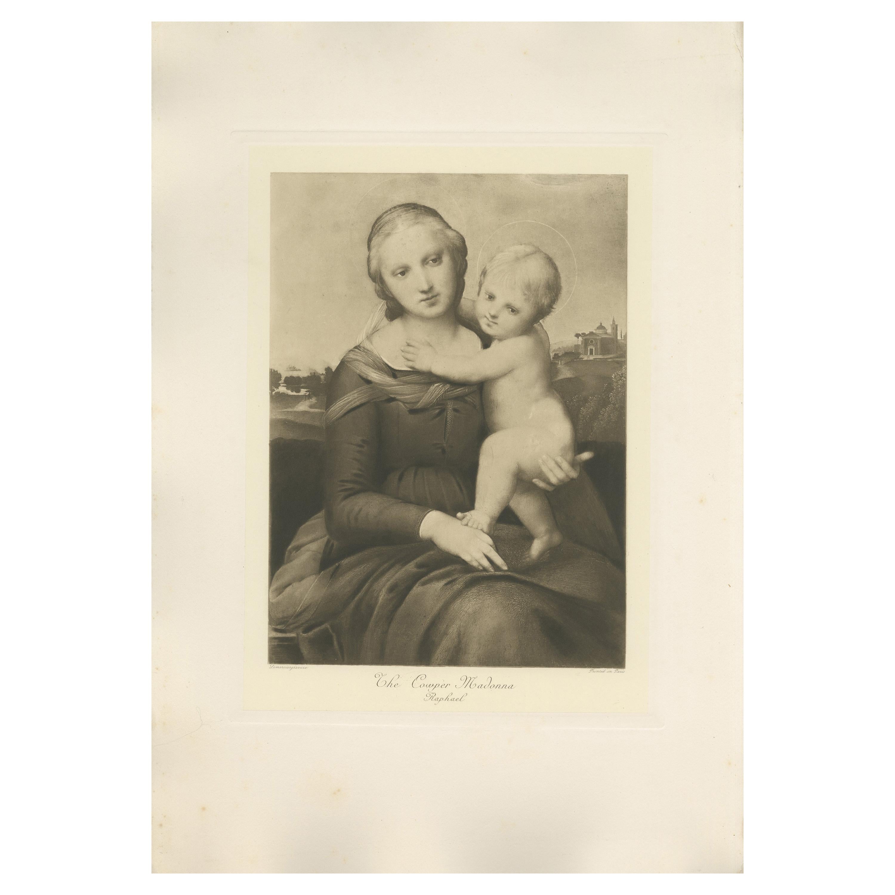 Antique Print of 'The Cowper Madonna' Made after Raphael 'c.1890' For Sale