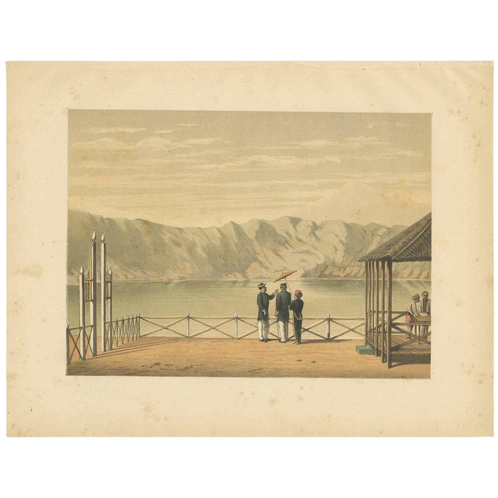 Antique Print of the Crater Lake on Java by M.T.H. Perelaer, 1888