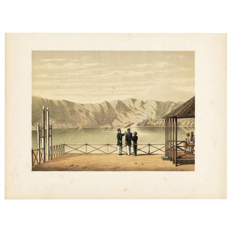 Antique Print of the Crater Lake on Java in Indonesia, 1888