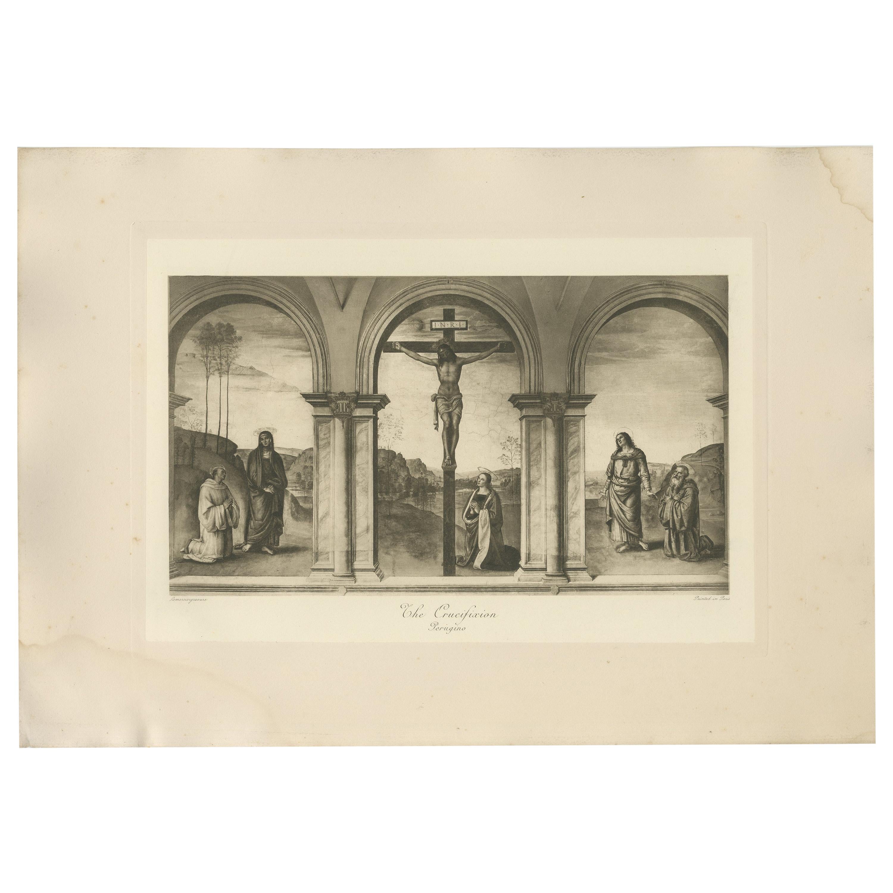 Antique Print of 'The Crucifixion' Made After Perugino 'C.1890' For Sale