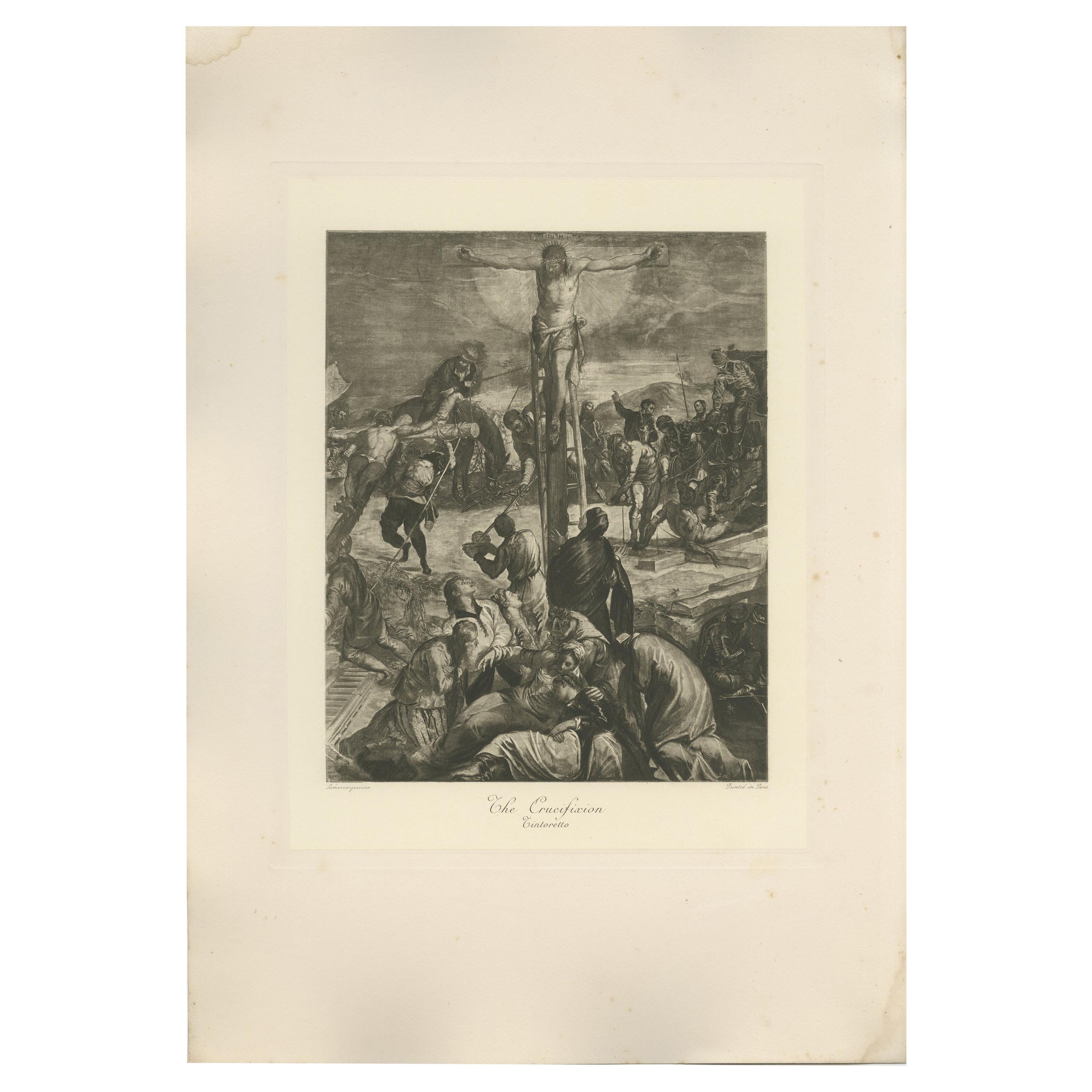 Impression ancienne de « La Crucifixion » réalisée d'après Tintoretto, vers 1890
