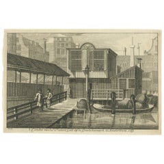 Impression ancienne du "Damrak" près du marché aux poissons d'Amsterdam, vers 1770