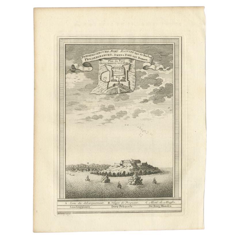 Antique Print of the Danish Fort of Groot Frederiksburg at Pokesoe, circa 1750 For Sale