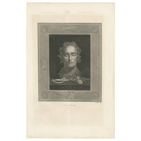Antique Print of the Death Mask of Napoléon Bonaparte by Sichling, ca.1850