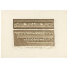 Antique Print of the Design of Cornices by Spiegl, circa 1730