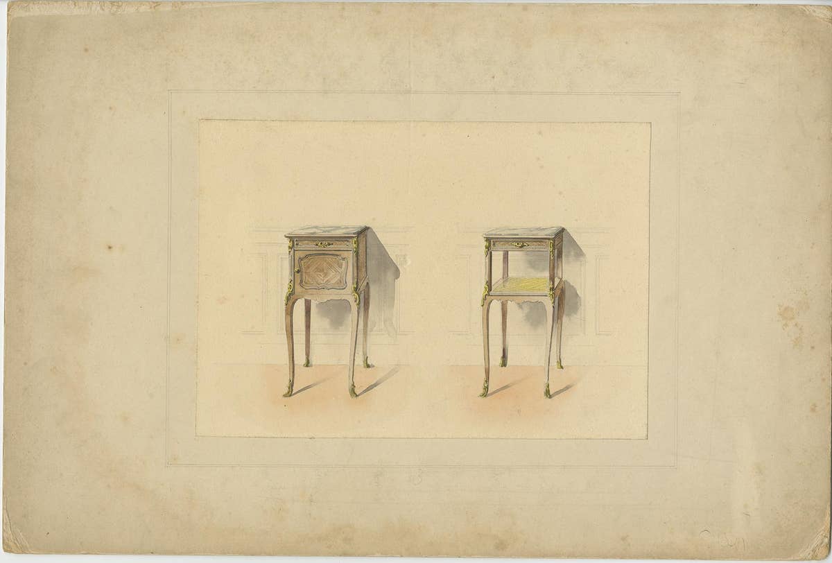 Antique Print of the Design of Two Sidetables/Furniture, circa 1900