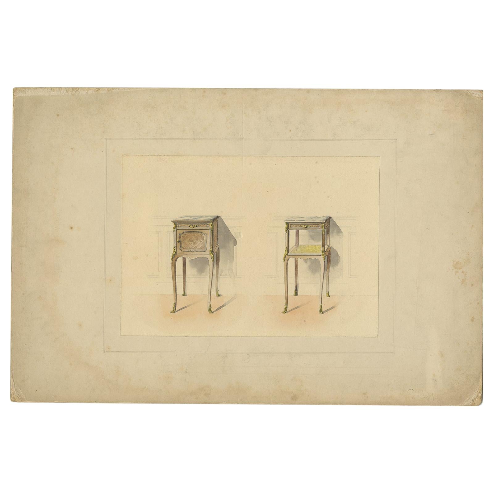 Antique Print of the Design of Two Sidetables/Furniture, circa 1900