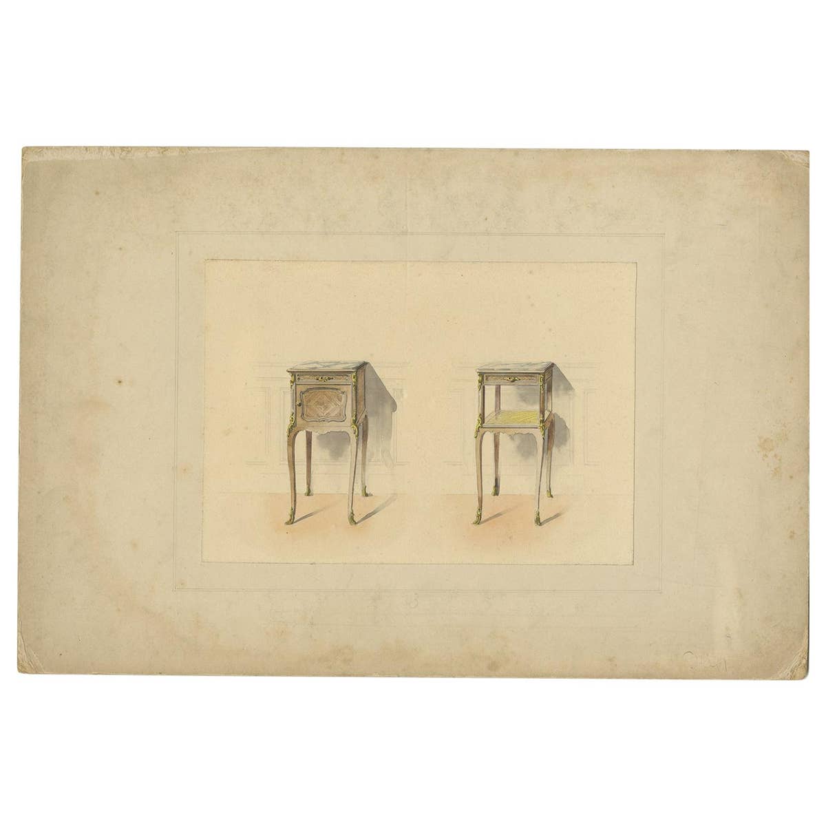 Antique Print of the Design of Two Sidetables/Furniture, circa 1900