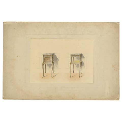 Antique Print of the Design of Two Sidetables/Furniture, circa 1900