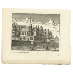 Grabado antiguo del Tribunal "Doelen" de la Ciudad Universitaria de Leiden, Holanda, c.1800