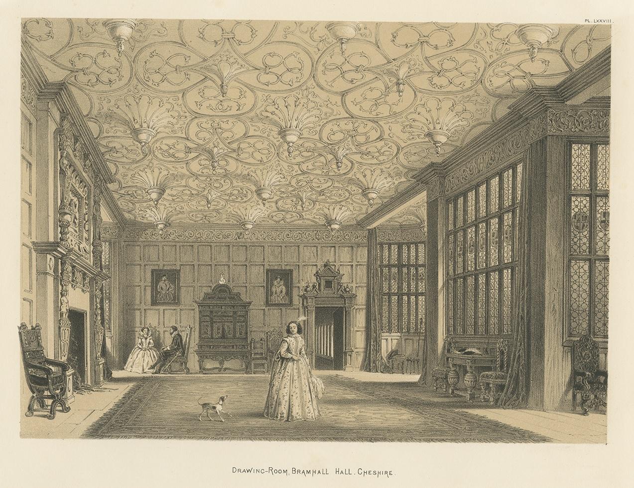 Antiker Druck des Drawing Room von Bramhall Hall von Nash:: um 1870 (19. Jahrhundert) im Angebot