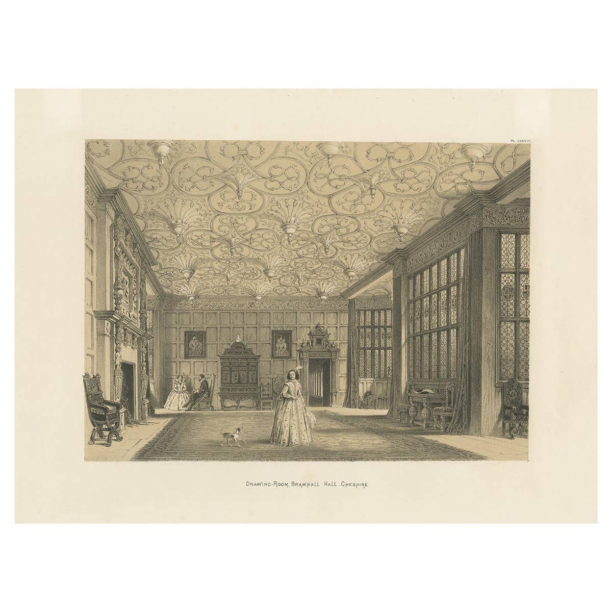 Antique Print of the Drawing Room of Bramhall Hall by Nash, circa 1870