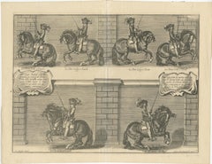 Antique Print of the Duke of Newcastle on a Horse Showing Equestrian Dressage