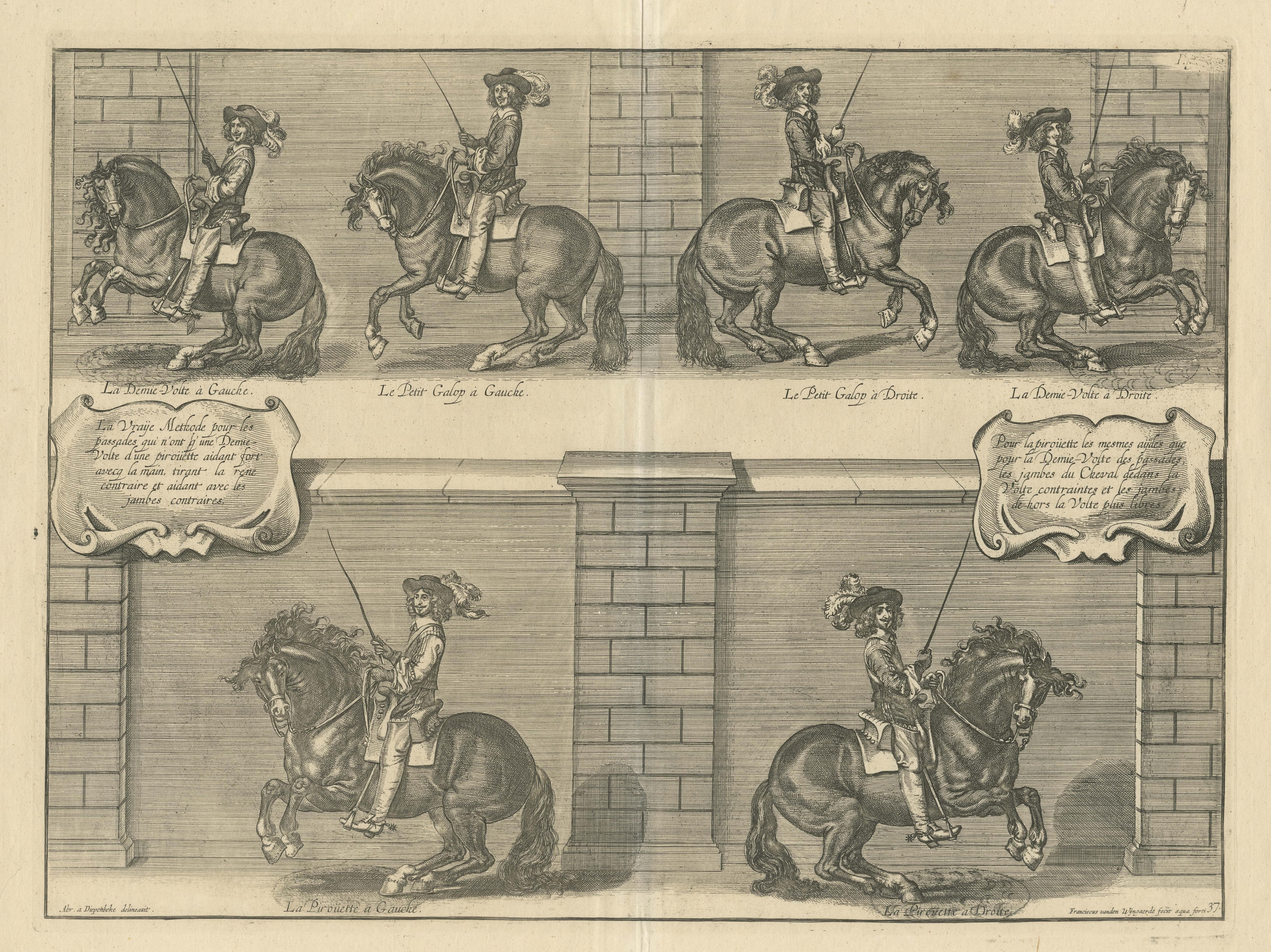 Antique Print of the Duke of Newcastle on a Horse Showing Equestrian Dressage In Good Condition For Sale In Langweer, NL