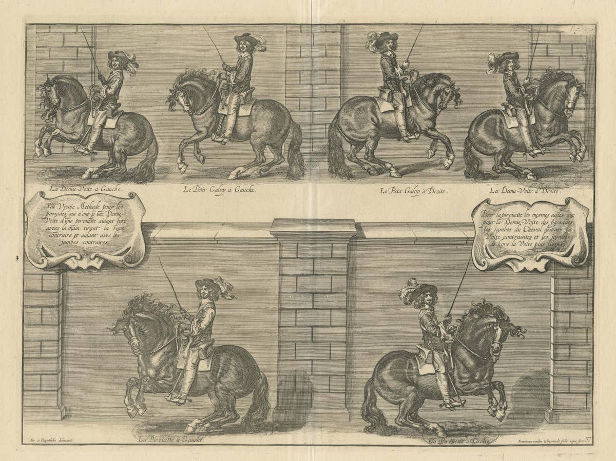 Antique Print of the Duke of Newcastle on a Horse Showing Equestrian Dressage