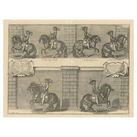 Antique Print of the Duke of Newcastle on a Horse Showing Equestrian Dressage