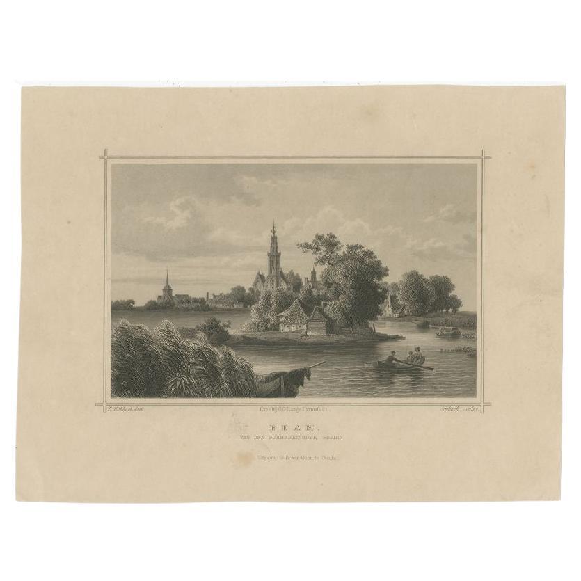 Antique Print of the Dutch Cheese City of Edam by Terwen, circa 1860 For Sale
