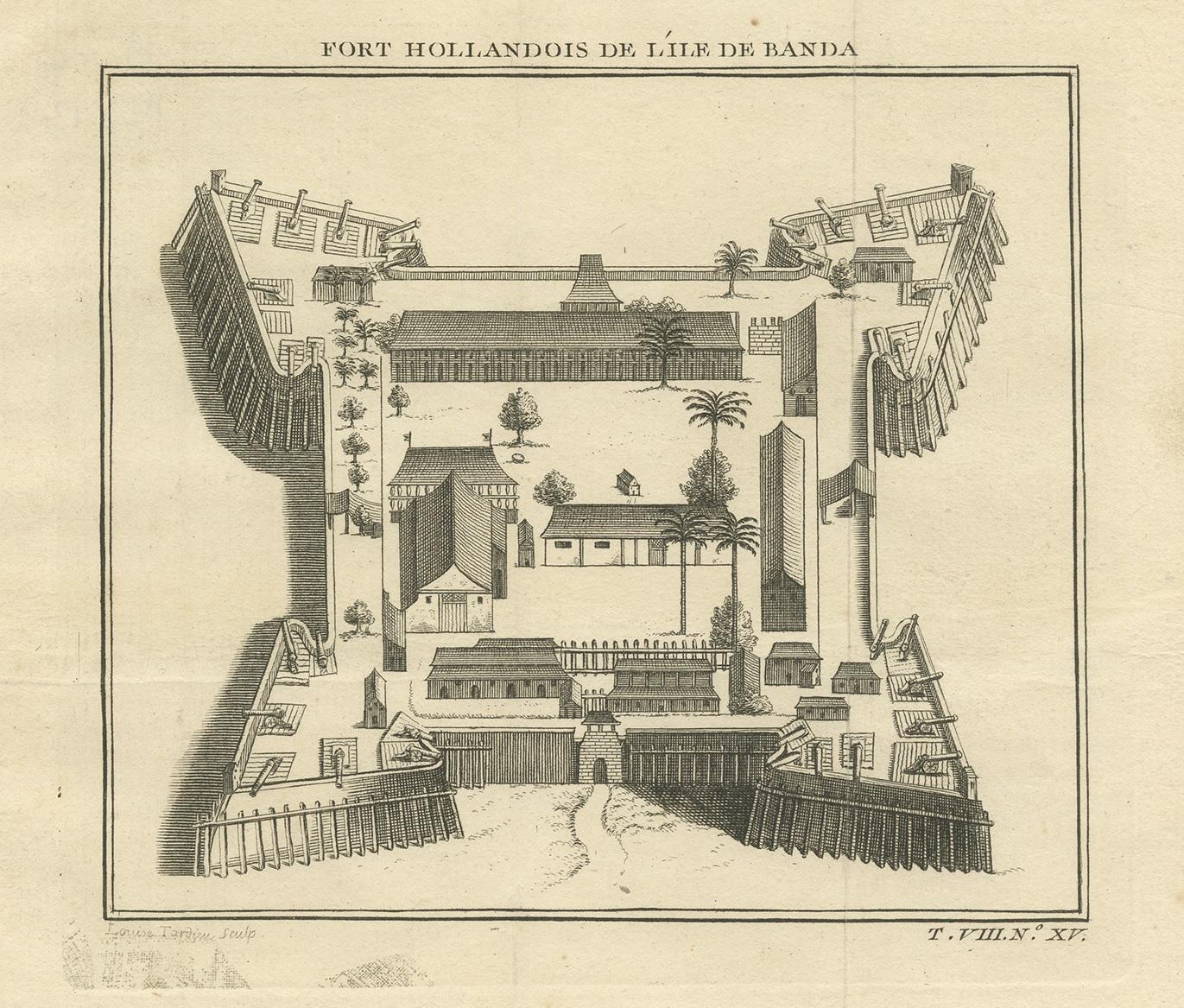 XVIIIe siècle Gravure ancienne du fort hollandais sur Banda par Tardieu 'circa 1750' en vente