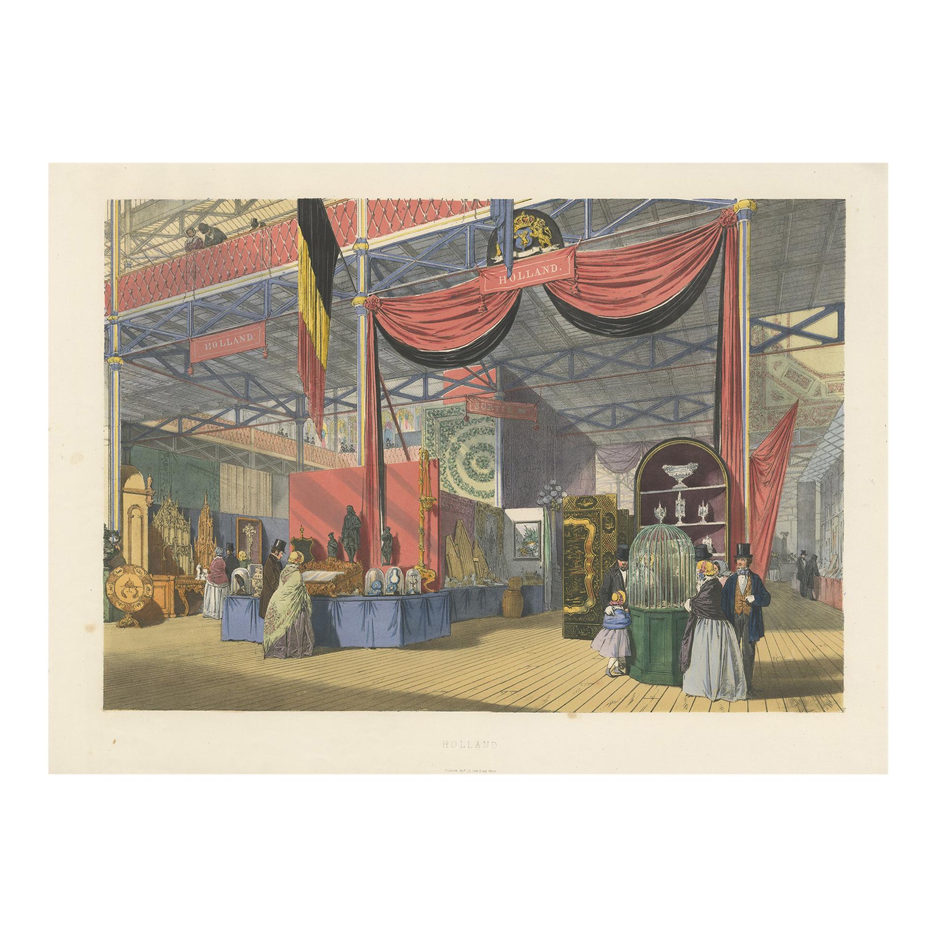 Antiker Druck des niederländischen Standes auf der Weltausstellung von Dickinson „1854“