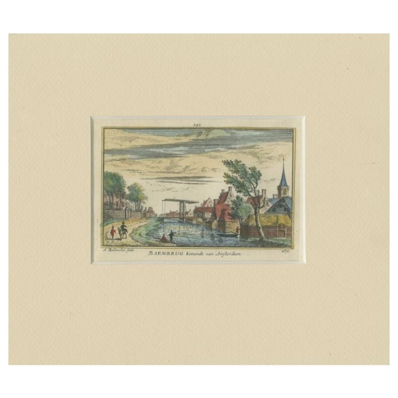 Antiker Druck des niederländischen Dorfes Baambrugge, um 1730