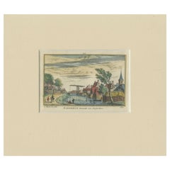 Grabado antiguo del pueblo holandés de Baambrugge, C.1730