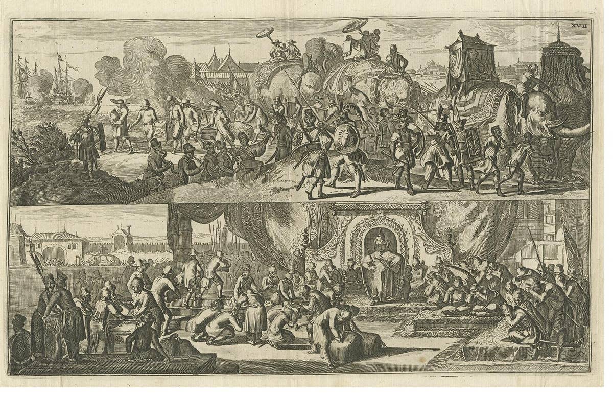 Antique Print of the Dutch visiting Arakan in Southeast Asia, 1775