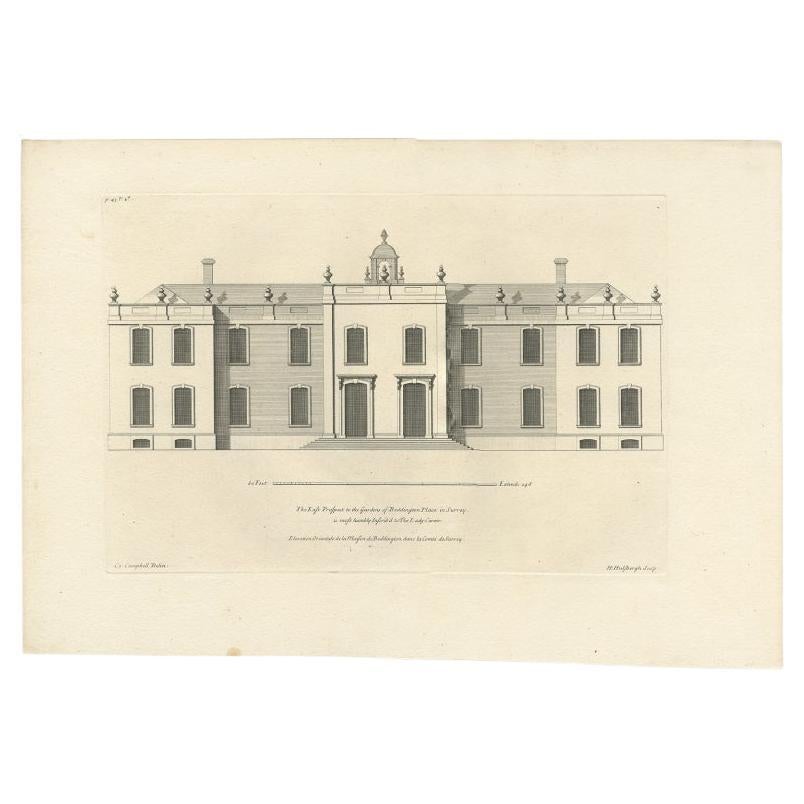 Antique Print of the East Front of Beddington Place by Campbell, 1717