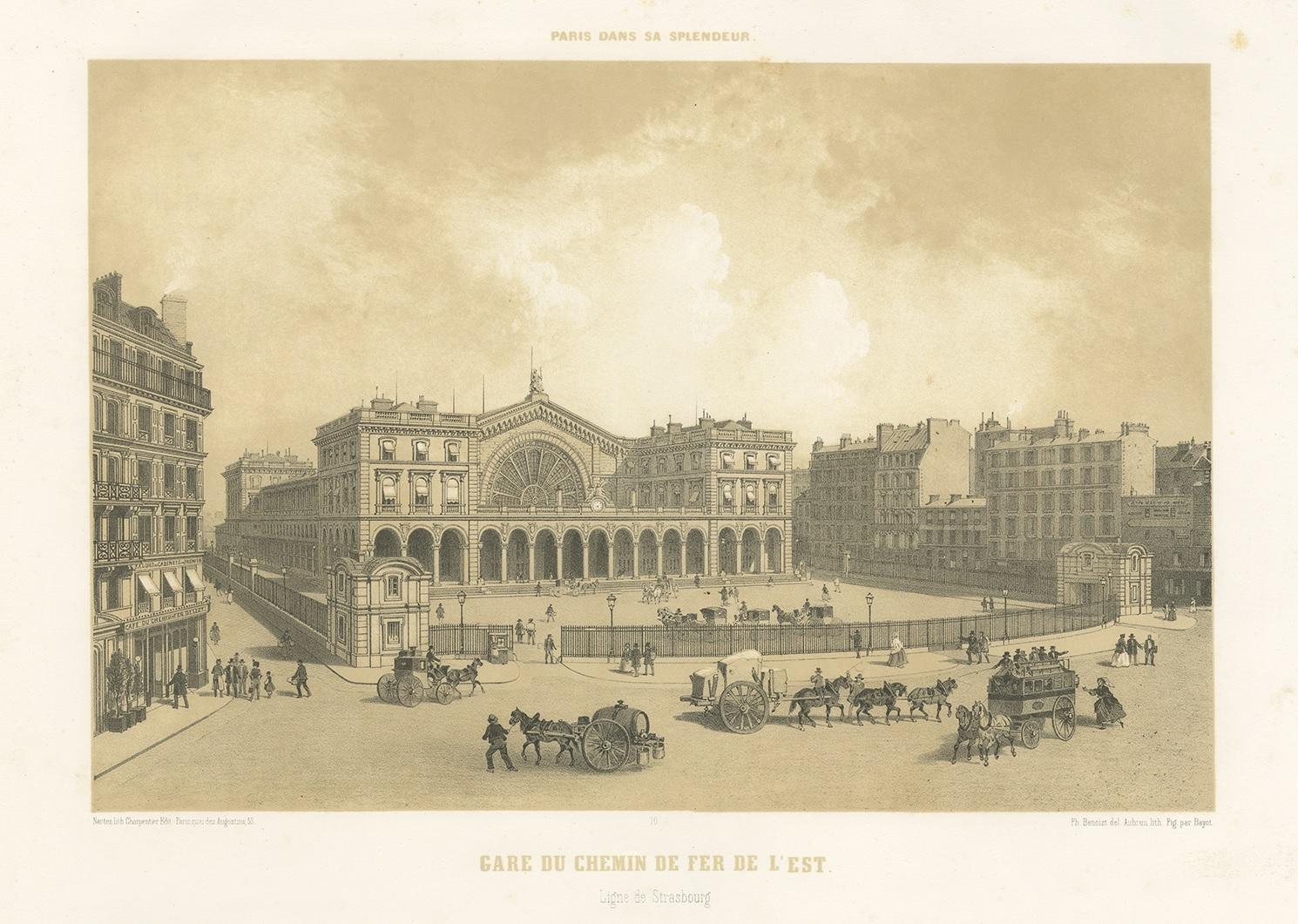 Antique Print of the East Station in Paris by Benoist, '1861' In Good Condition For Sale In Langweer, NL