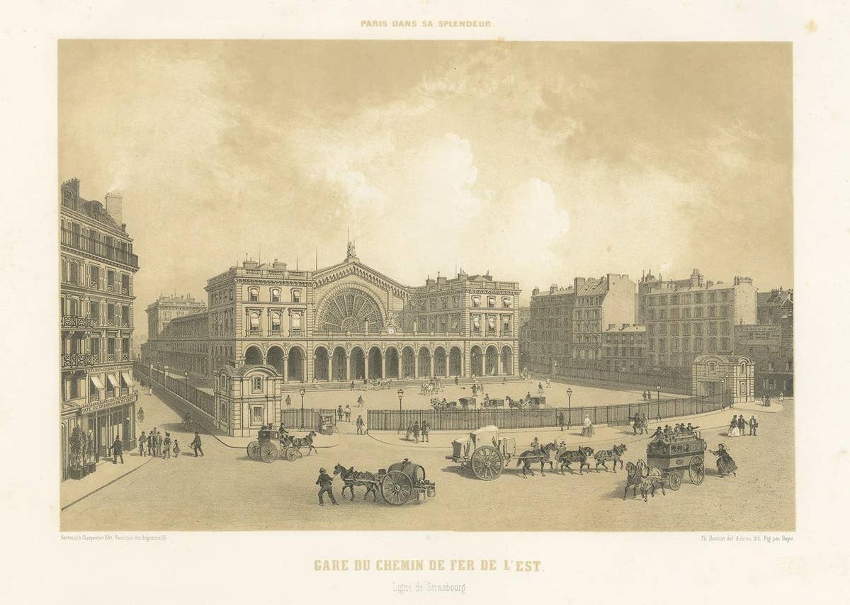 Antique Print of the East Station in Paris by Benoist, '1861'