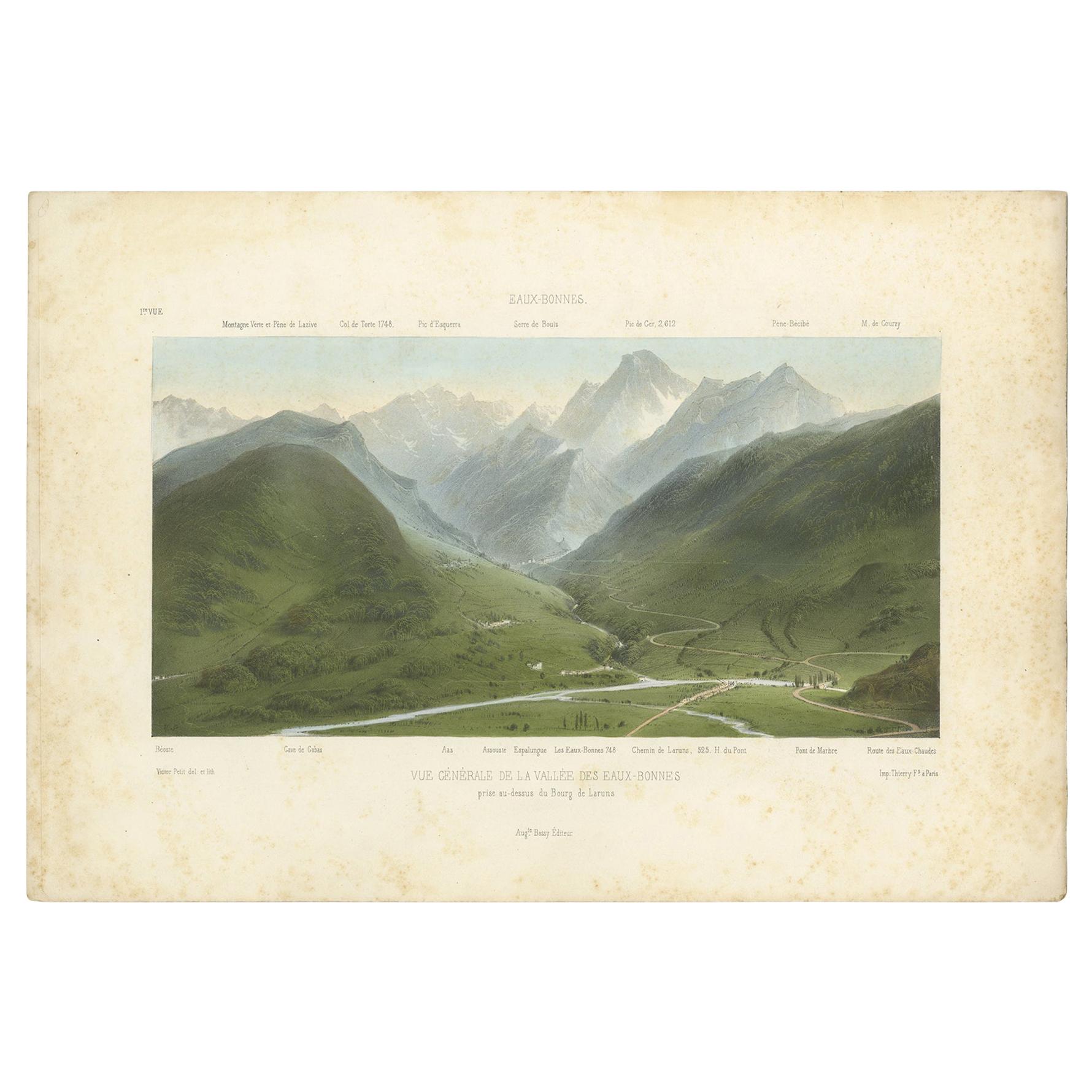 Antique Print of the Eaux-Bonnes Valley by Bassy, 'c.1890'