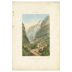 Antique Print of the Eaux-Chaudes Valley and Bridge by Bassy, 'c.1890'