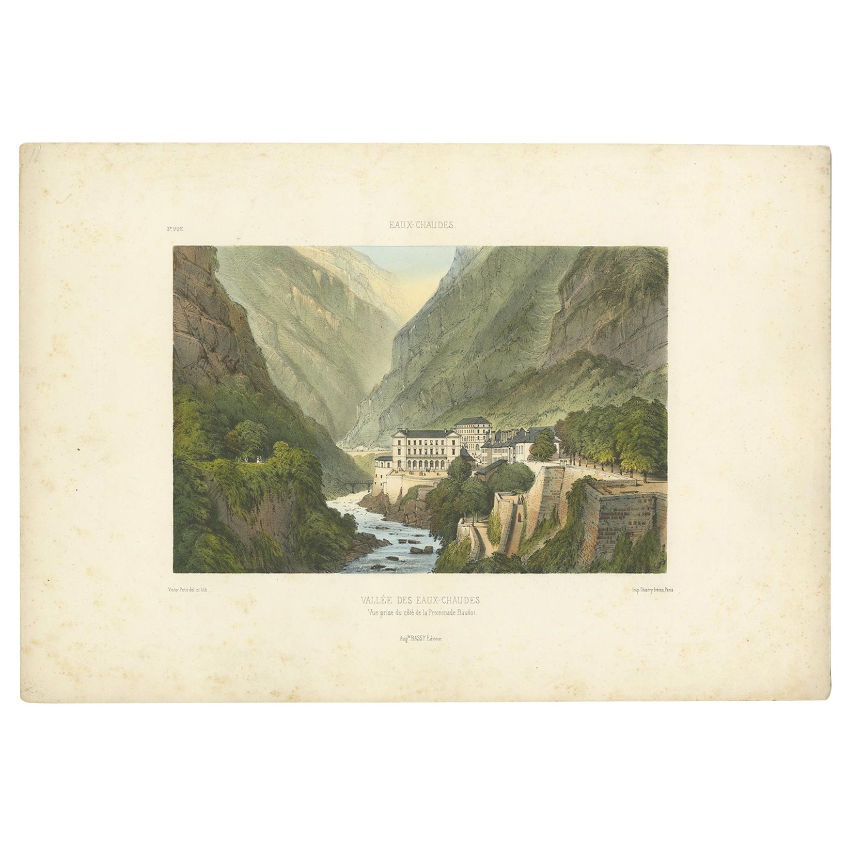 Antique Print of the Eaux-Chaudes Valley by Bassy 'c.1890'
