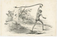 Antique Print of the Encounter with a Black Snake