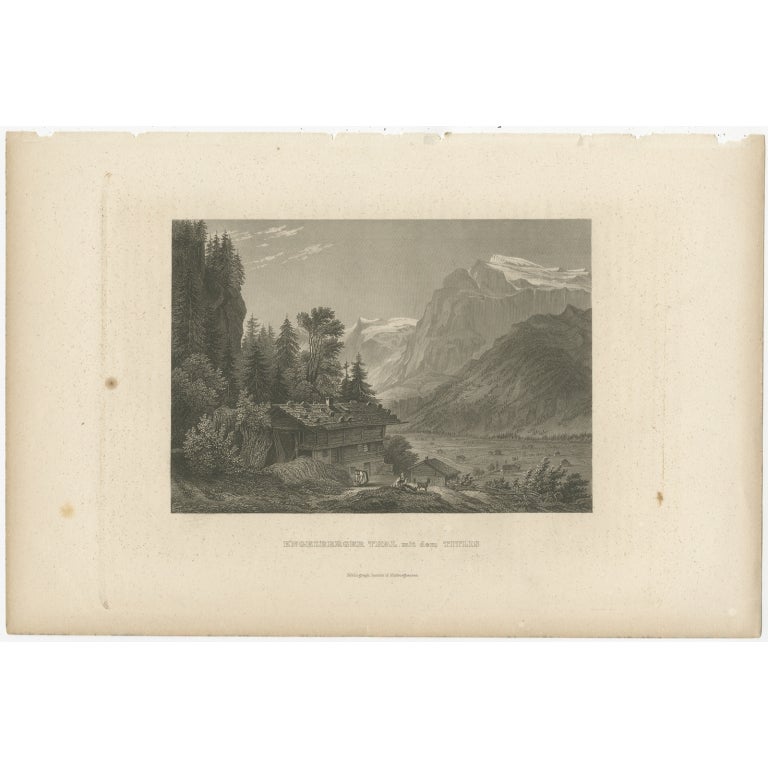 Antique print titled 'Engelbergher Thal mit dem Titlis'. Original antique print of the Engelberg Valley, Switzerland. Suorce unknown, to be determined.

Artists and Engravers: Anonymous.

Condition: Fair/good, general age-related toning. Minor wear