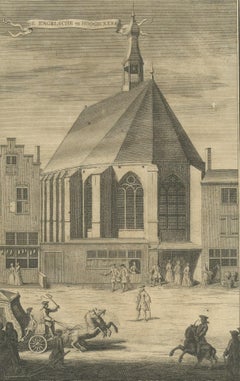 Antique Print of the English and German Church, the Hague