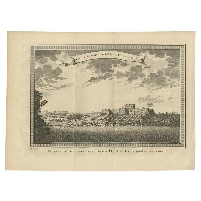 Antique Print of the English Fort at Dixcove in Ghana, 1748 For Sale