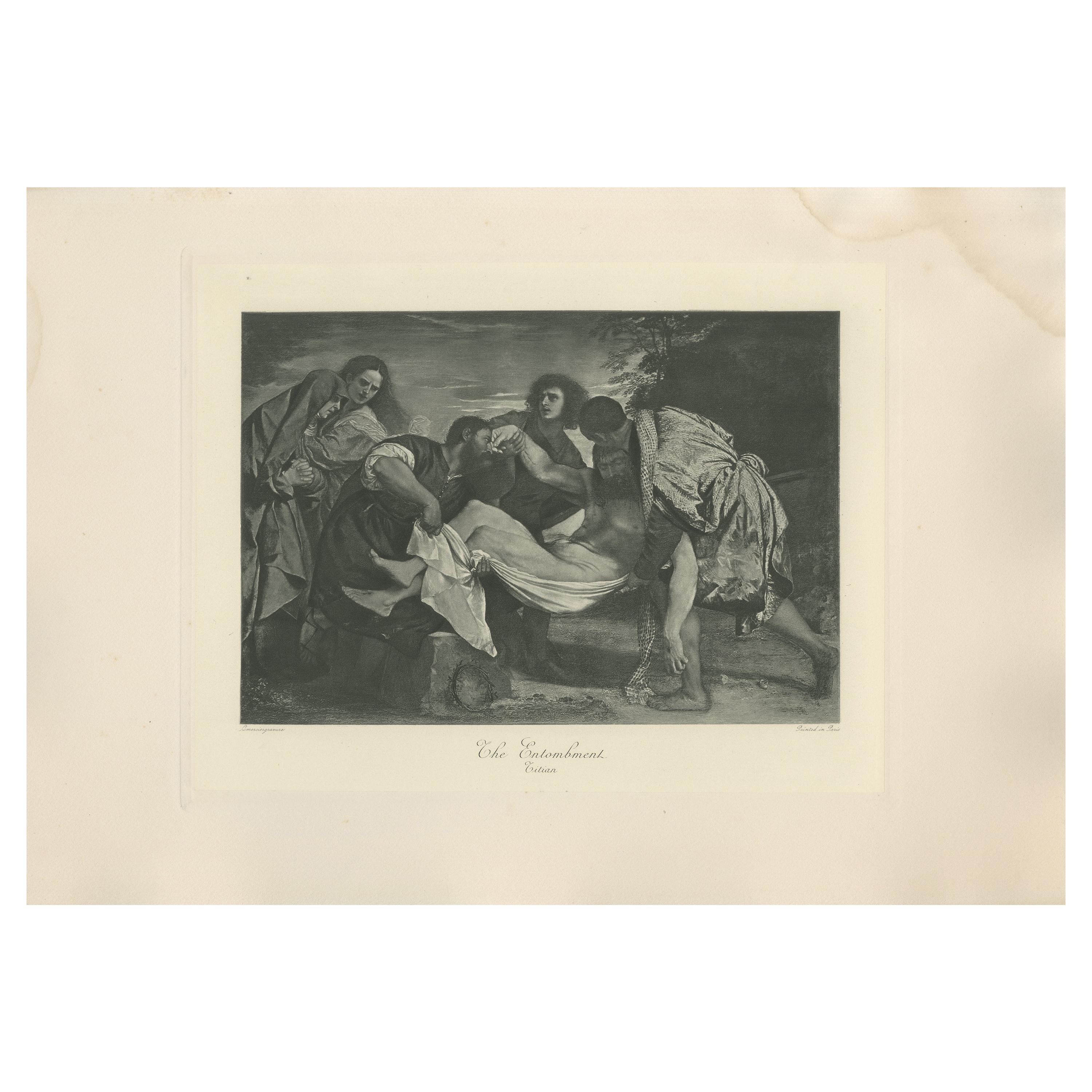 Antiker antiker Druck des „Entombment“ nach Tizian, um 1890