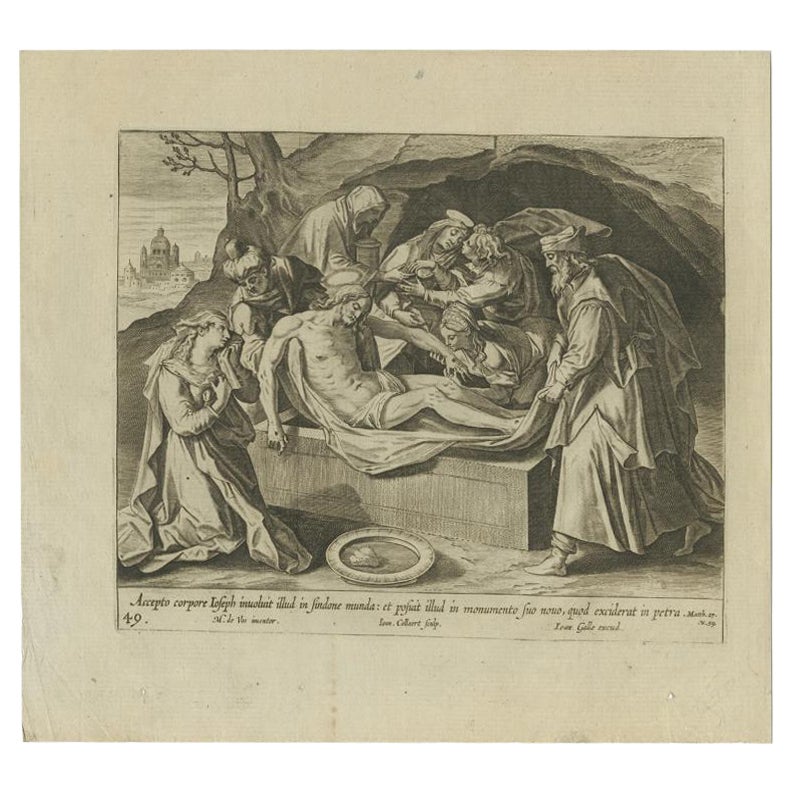 Antiker antiker Druck des Grabens Christi von Collaert, 1784