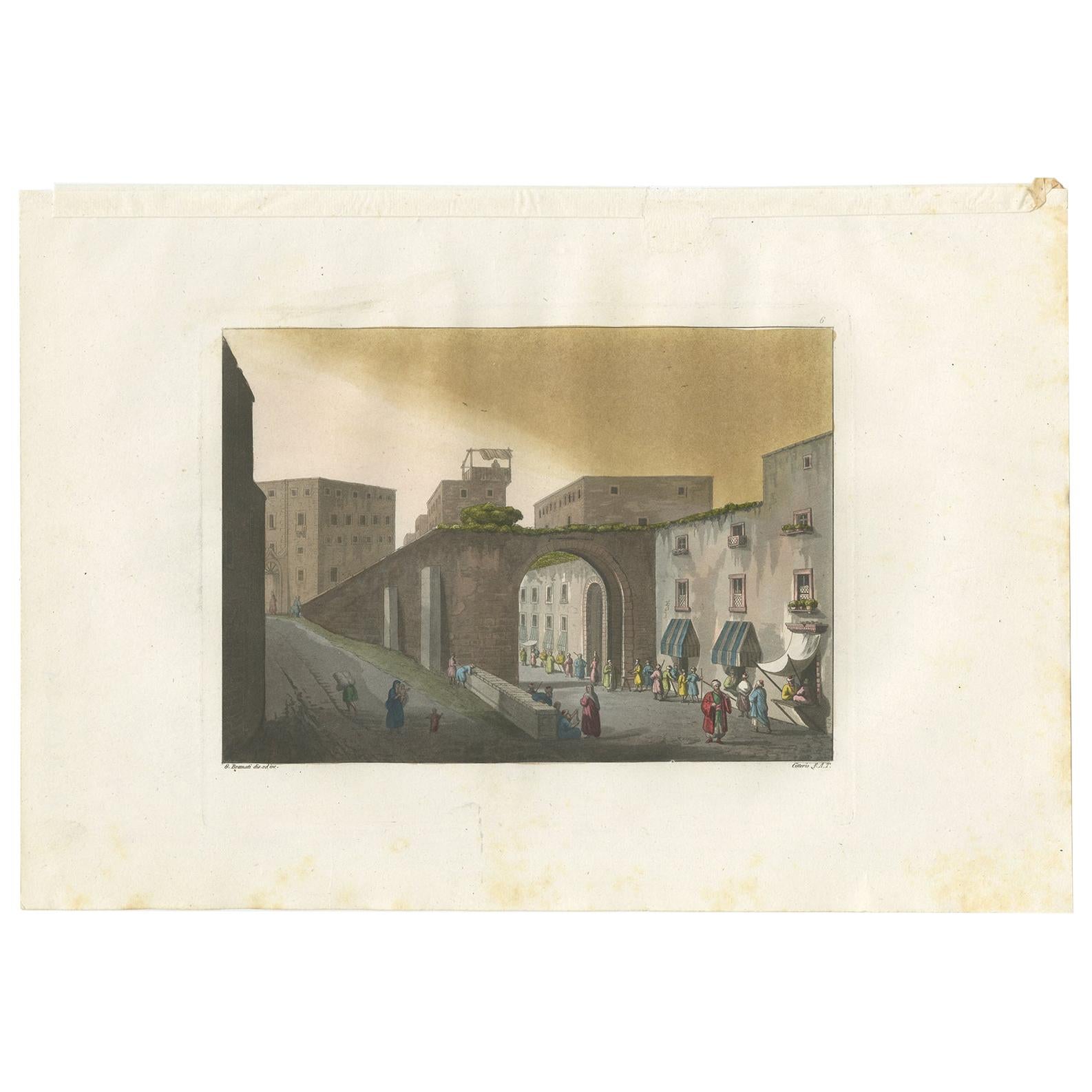 Impression ancienne de l'entrée du Bazaar de Jérusalem par Ferrario '1831'