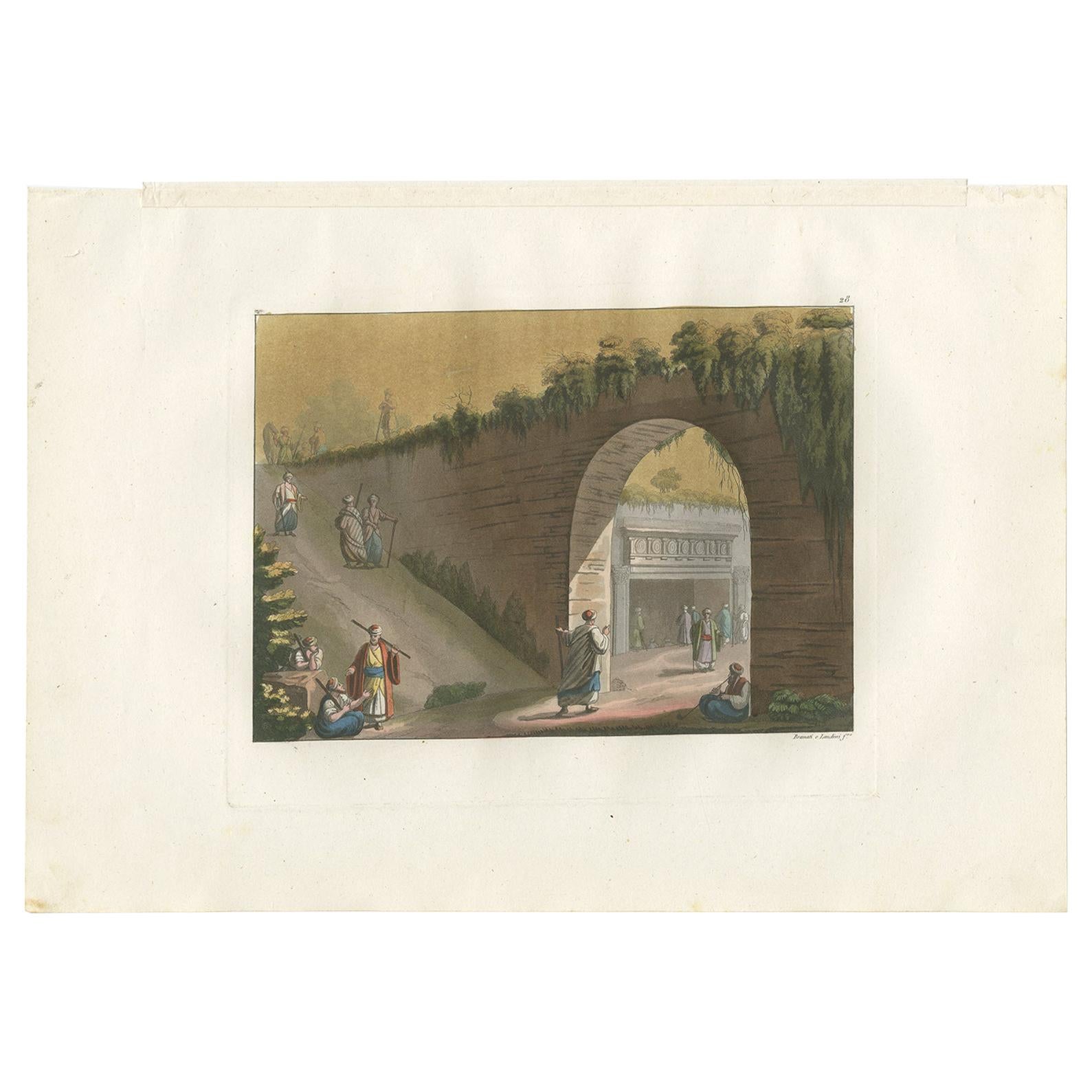 Antique Print of the Entrance to the Tomb of Absalom in Jerusalem, '1831'