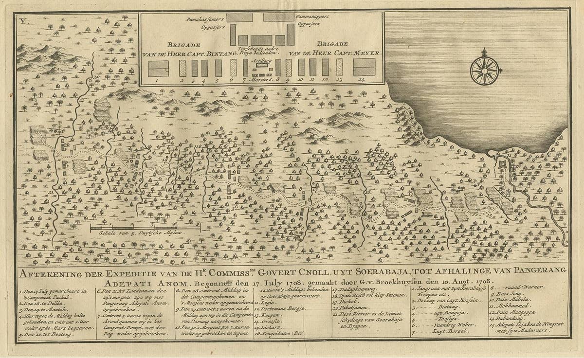 Antique Print of the Expedition from Surabaya to Pangerang by Valentijn, '1726'