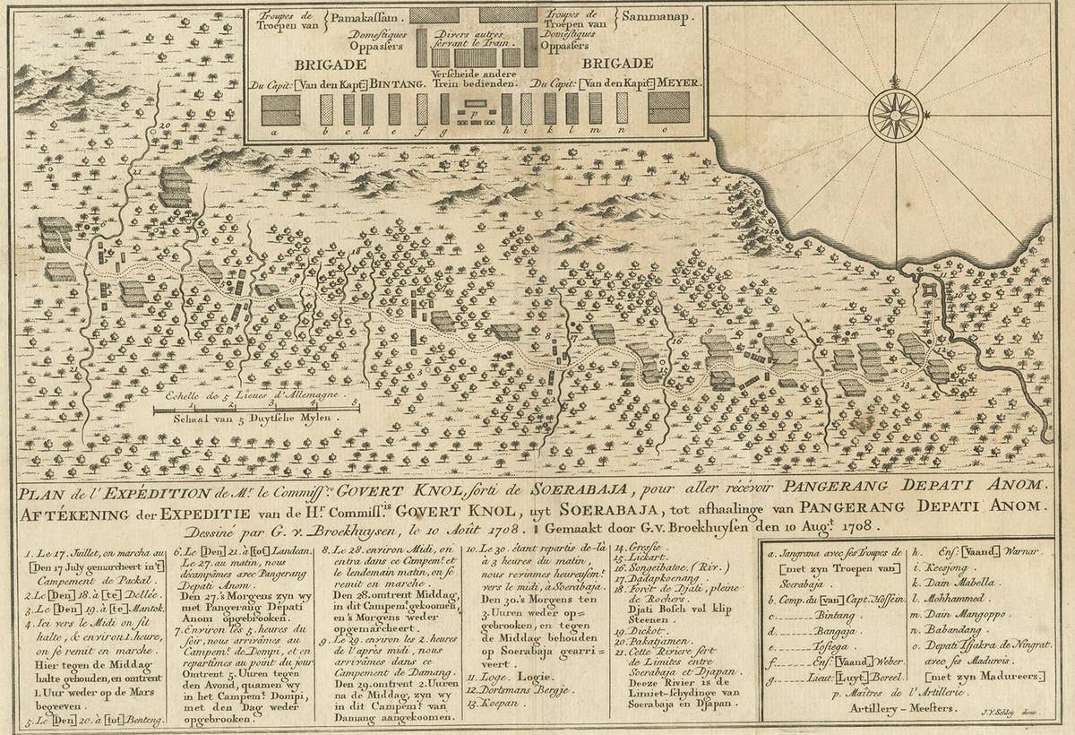 Antique Print of the Expedition of Govert Knol from Surabaya to Pangerang, 1750