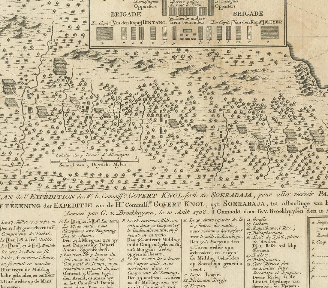 Antique Print of the Expedition of Govert Knol from Surabaya to Pangerang, 1750 In Good Condition For Sale In Langweer, NL