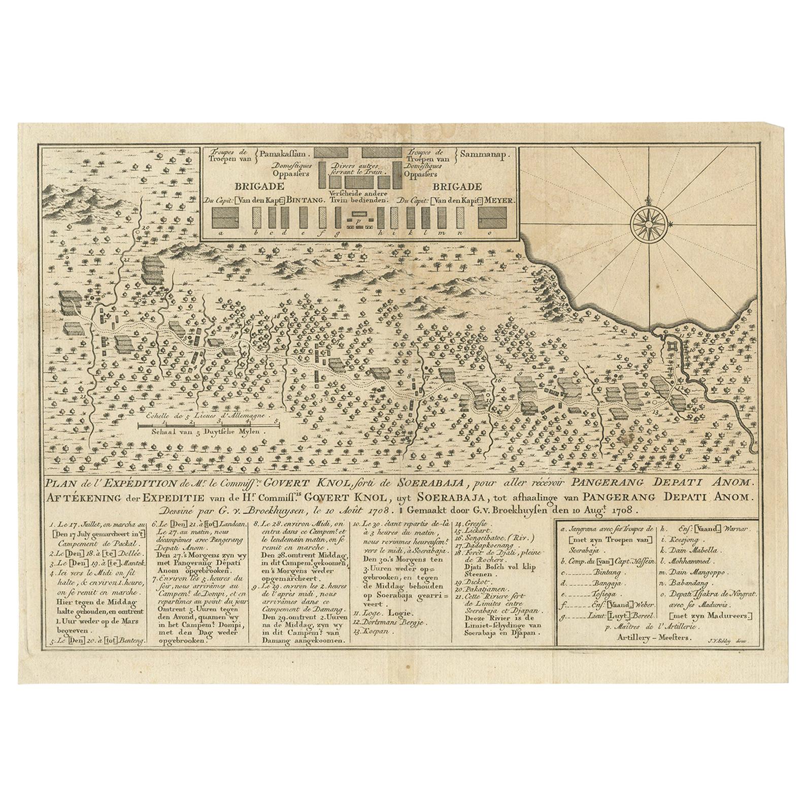 Antique Print of the Expedition of Govert Knol from Surabaya to Pangerang, 1750 For Sale