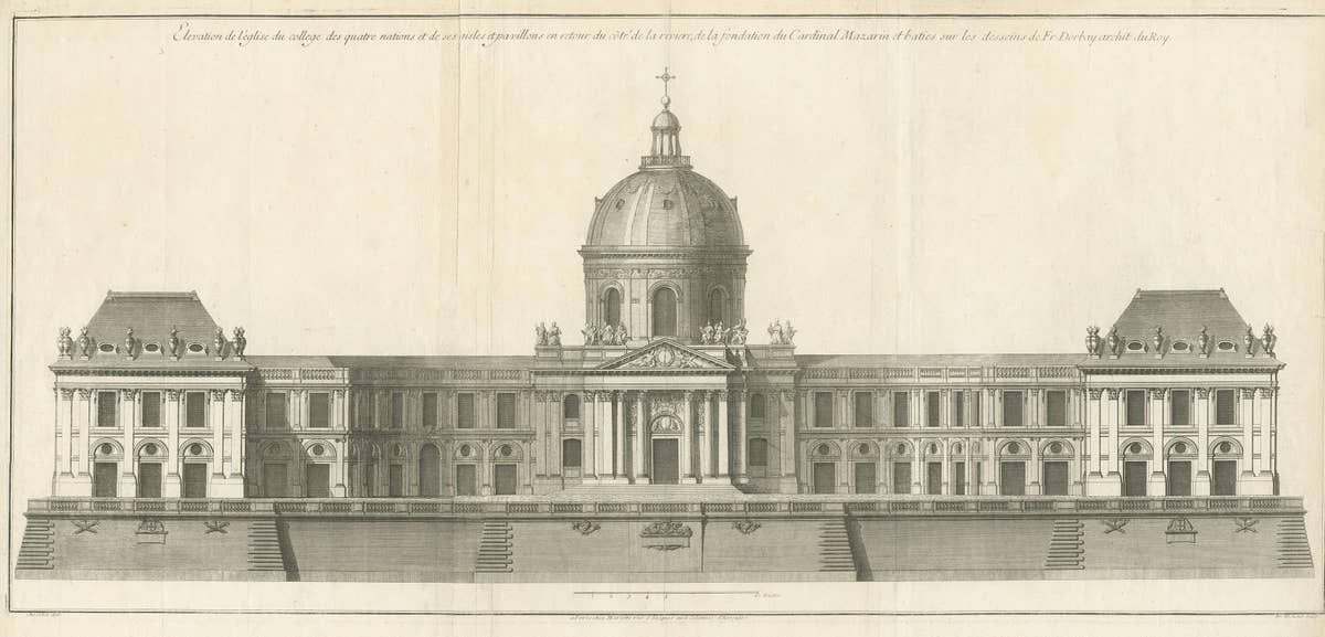 Antique Print of the Facade of the Collège des Quatre-Nations by Mariette '1738'